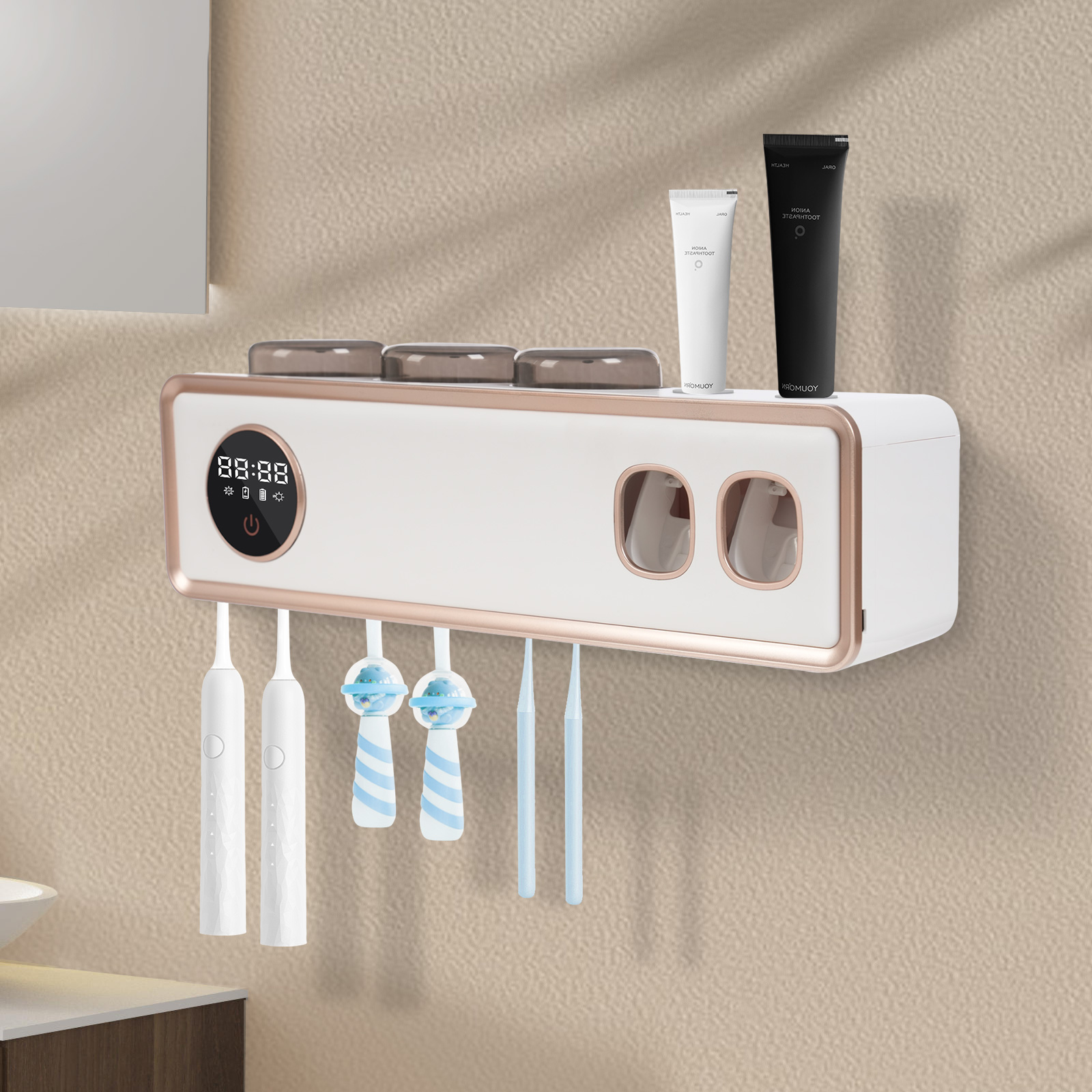 UV Toothbrush Holder, Automatic Toothpaste Dispenser for Wall Mounted Bathroom, 36.8*9.3*10cm, White UV Toothbrush Holder, Automatic Toothpaste Dispenser for Wall Mounted Bathroom, 36.8*9.3*10cm, White