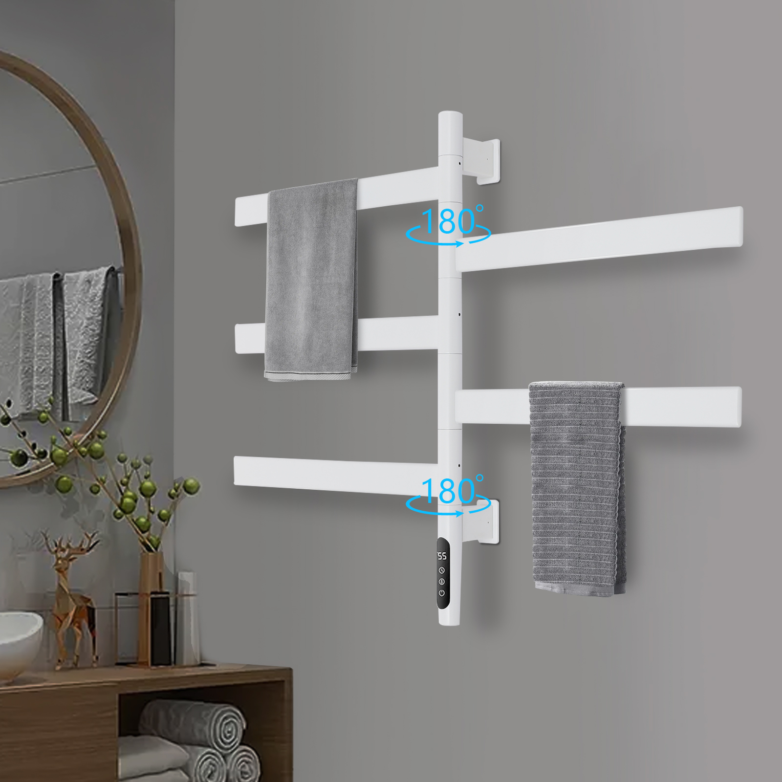 CNCEST Rotating Towel Rail Electric Towel Warmer Electric Towel Dryer with 180° Rotation White