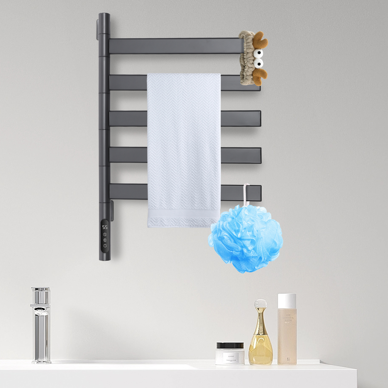 CNCEST Rotating Towel Rail Electric Towel Warmer Electric Towel Dryer with 180° Rotation Grey
