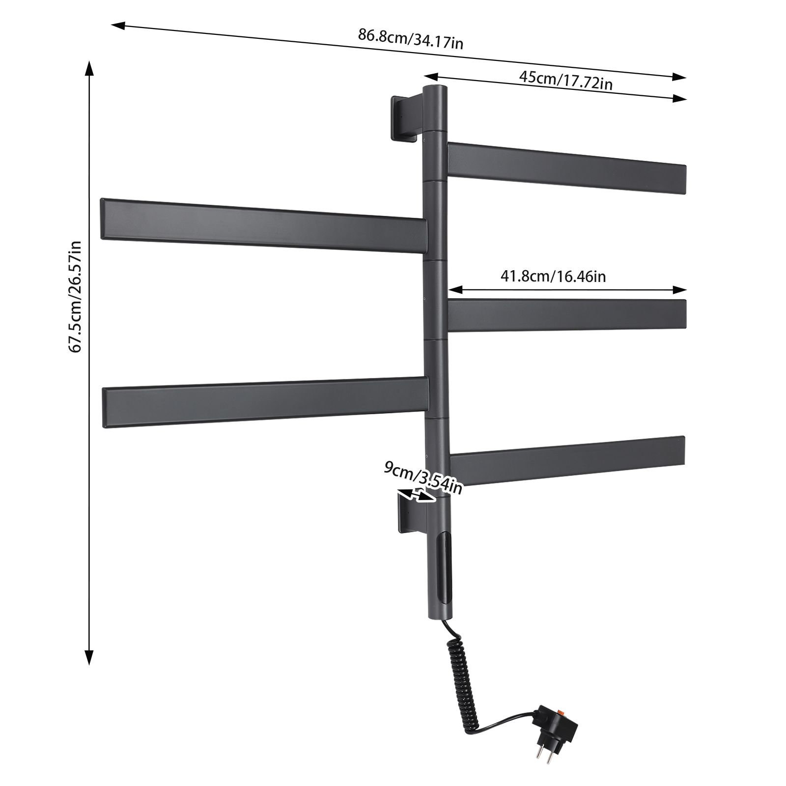 CNCEST Rotating Towel Rail Electric Towel Warmer Electric Towel Dryer with 180° Rotation Grey CNCEST Rotating Towel Rail Electric Towel Warmer Electric Towel Dryer with 180° Rotation Grey