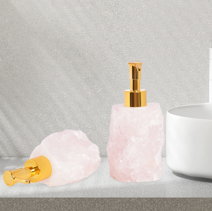 2 Pack Natural Pink Crystal Stone Pressed Bottle, Crystal Stone Soap Dispenser