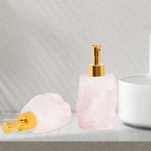 2 Pack Natural Pink Crystal Stone Pressed Bottle, Crystal Stone Soap Dispenser