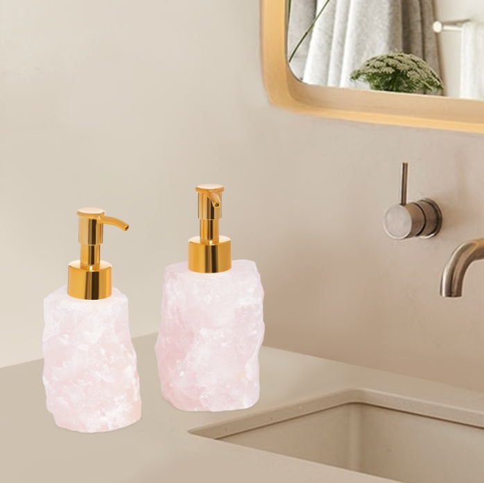 2 Pack Natural Pink Crystal Stone Pressed Bottle, Crystal Stone Soap Dispenser 2 Pack Natural Pink Crystal Stone Pressed Bottle, Crystal Stone Soap Dispenser