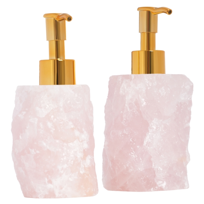 2 Pack Natural Pink Crystal Stone Pressed Bottle, Crystal Stone Soap Dispenser