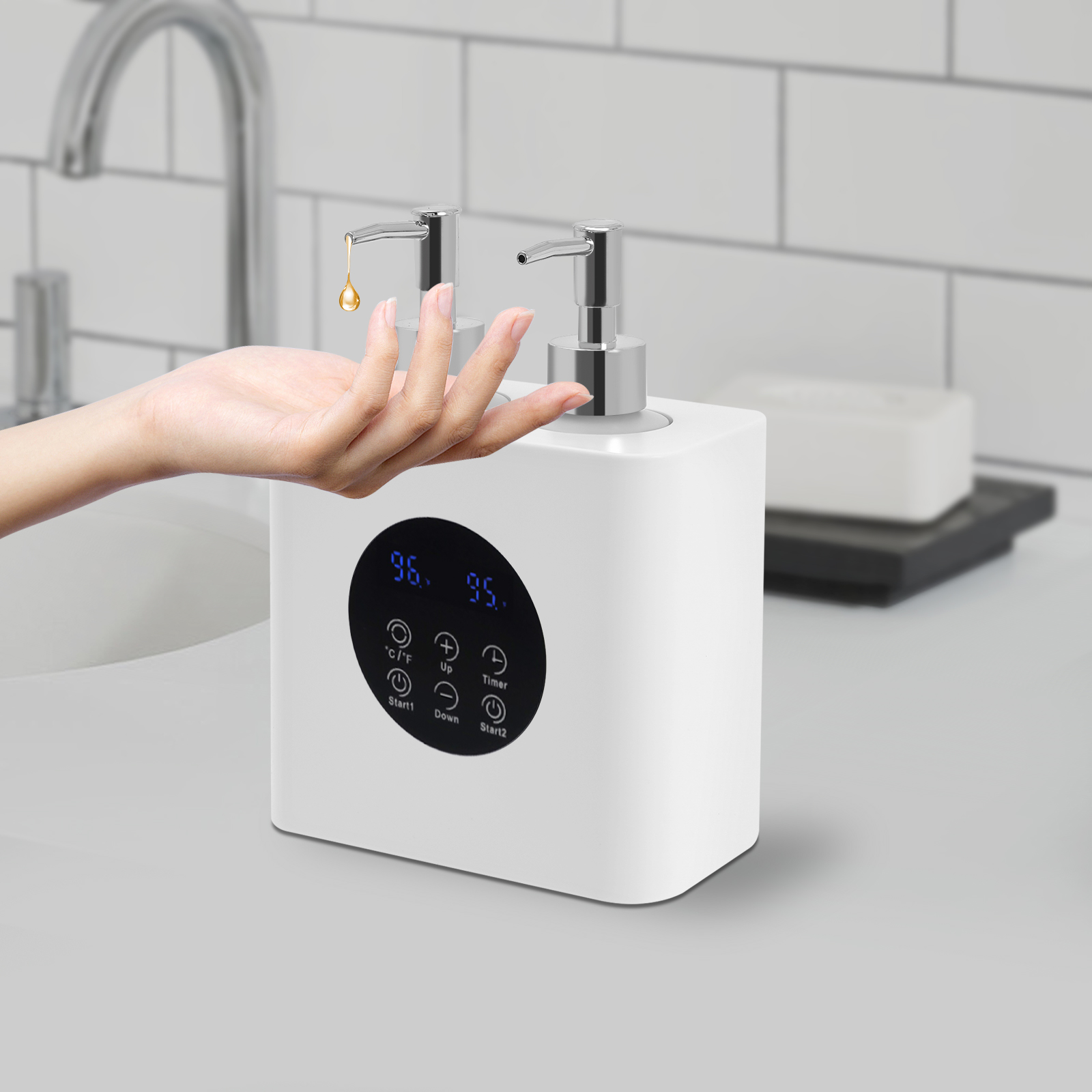 Massage Oil Warmer with Oil Bottle Dispensers, Electric Massage Oil Warmer, Massage Oil Warmer - Double Bottle White Massage Oil Warmer with Oil Bottle Dispensers, Electric Massage Oil Warmer, Massage Oil Warmer - Double Bottle White