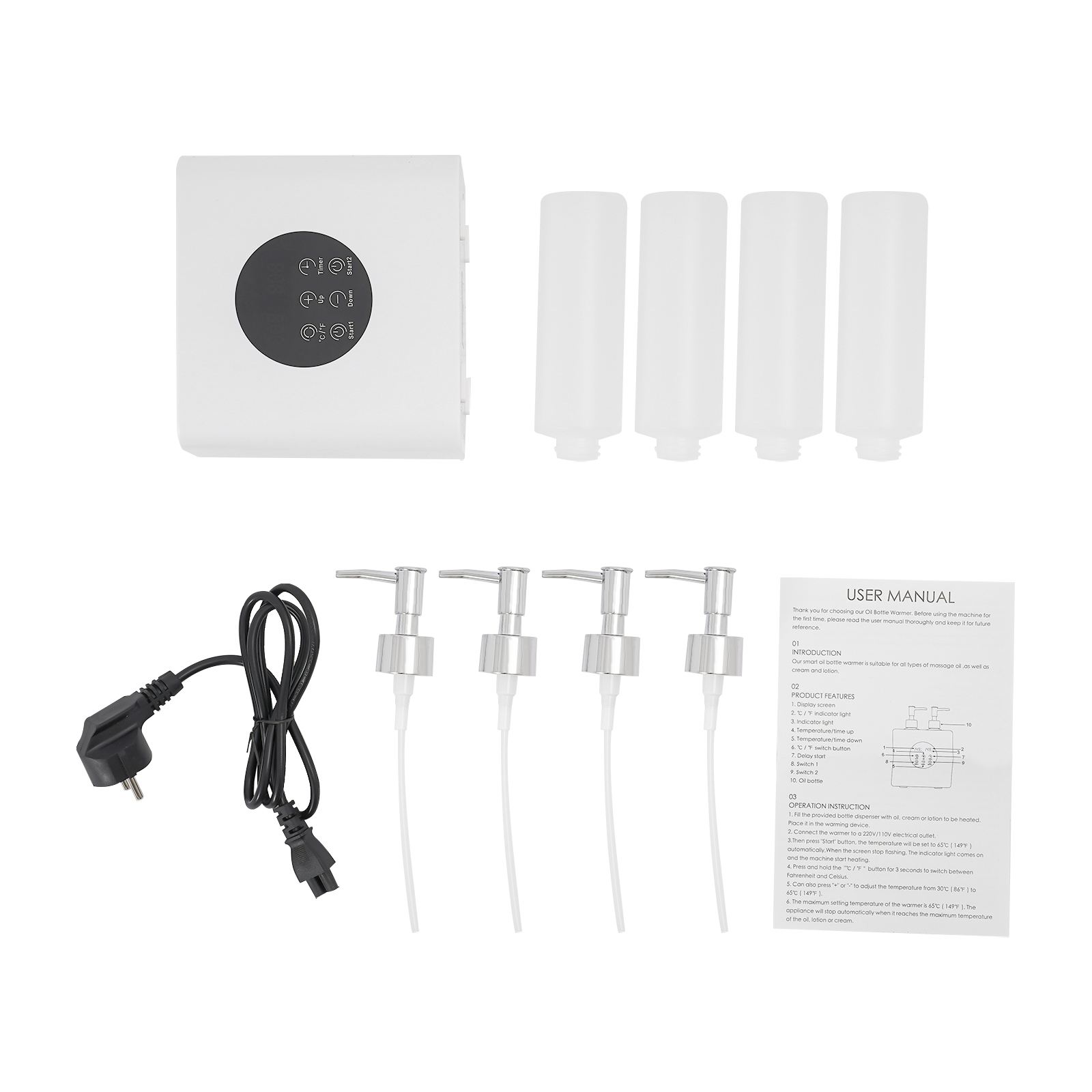 Massage Oil Warmer with Oil Bottle Dispensers, Electric Massage Oil Warmer, Massage Oil Warmer - Double Bottle White Massage Oil Warmer with Oil Bottle Dispensers, Electric Massage Oil Warmer, Massage Oil Warmer - Double Bottle White