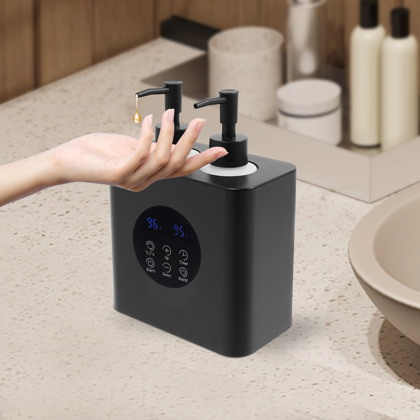 Massage Oil Warmer with Oil Bottle Dispensers, Electric Massage Oil Warmer, Massage Oil Warmer - Double Bottle Black Massage Oil Warmer with Oil Bottle Dispensers, Electric Massage Oil Warmer, Massage Oil Warmer - Double Bottle Black