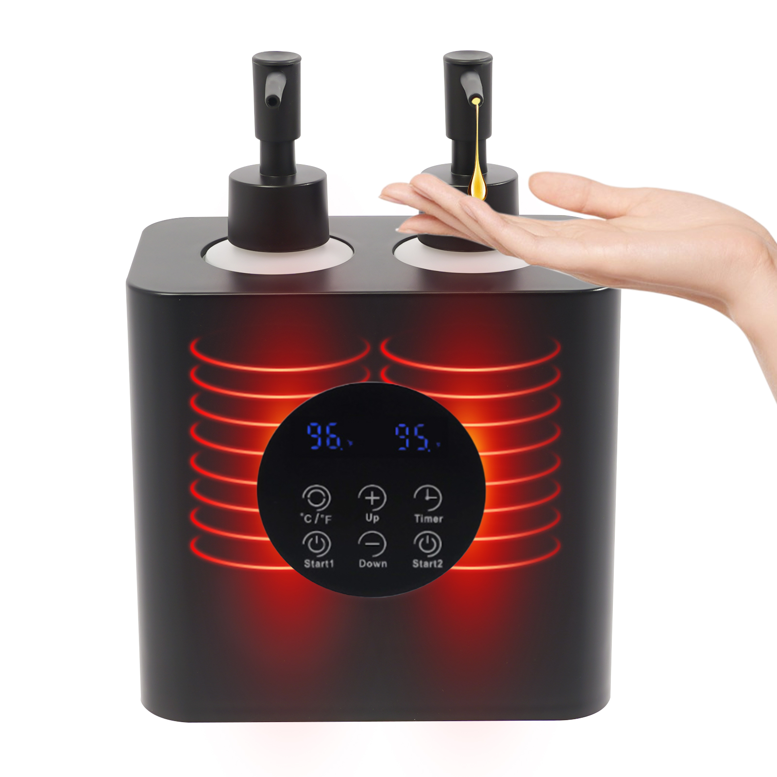 Massage Oil Warmer with Oil Bottle Dispensers, Electric Massage Oil Warmer, Massage Oil Warmer - Double Bottle Black