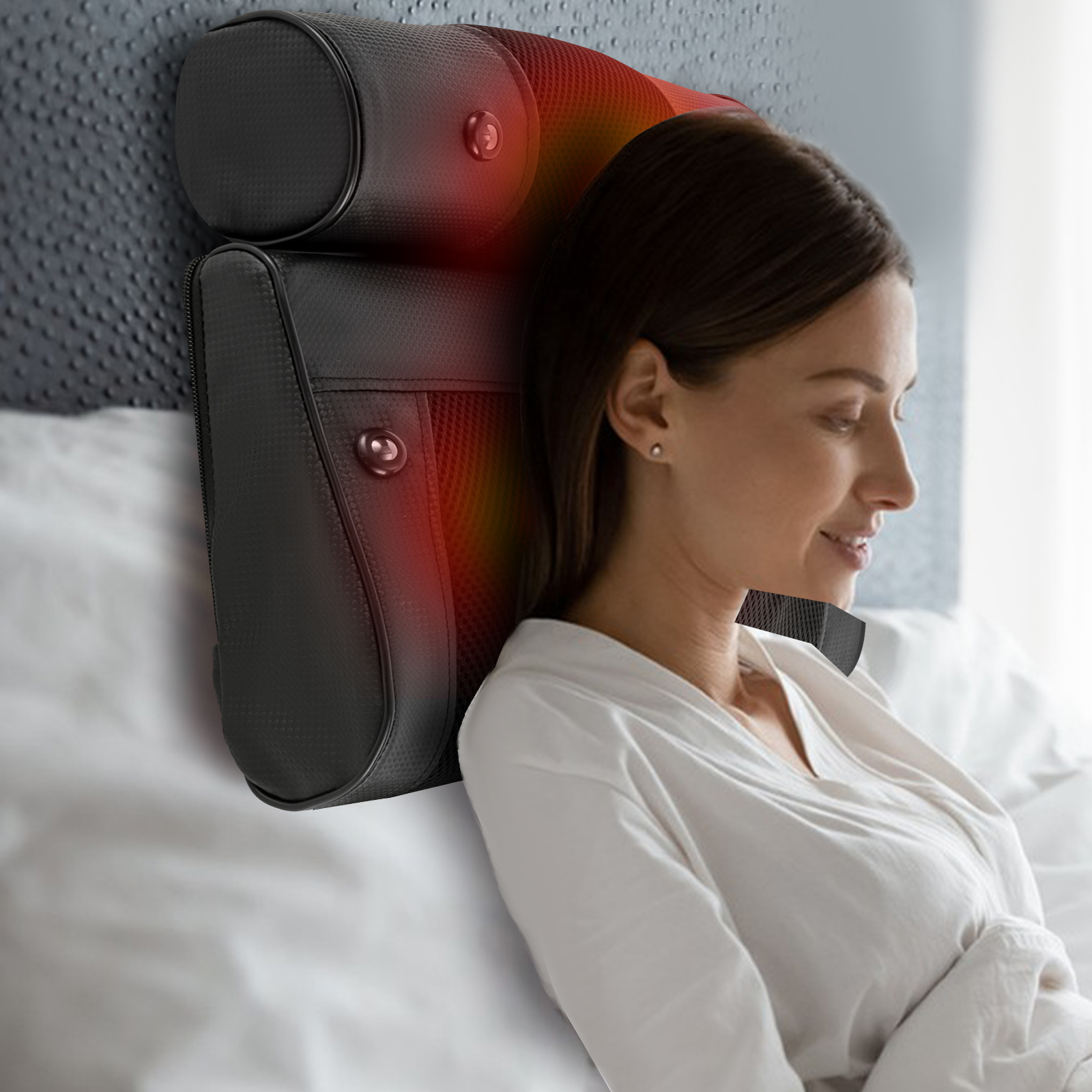 Neck and back massager, Kneading massage cushion to relax the back and shoulders, Ergonomic design, Black