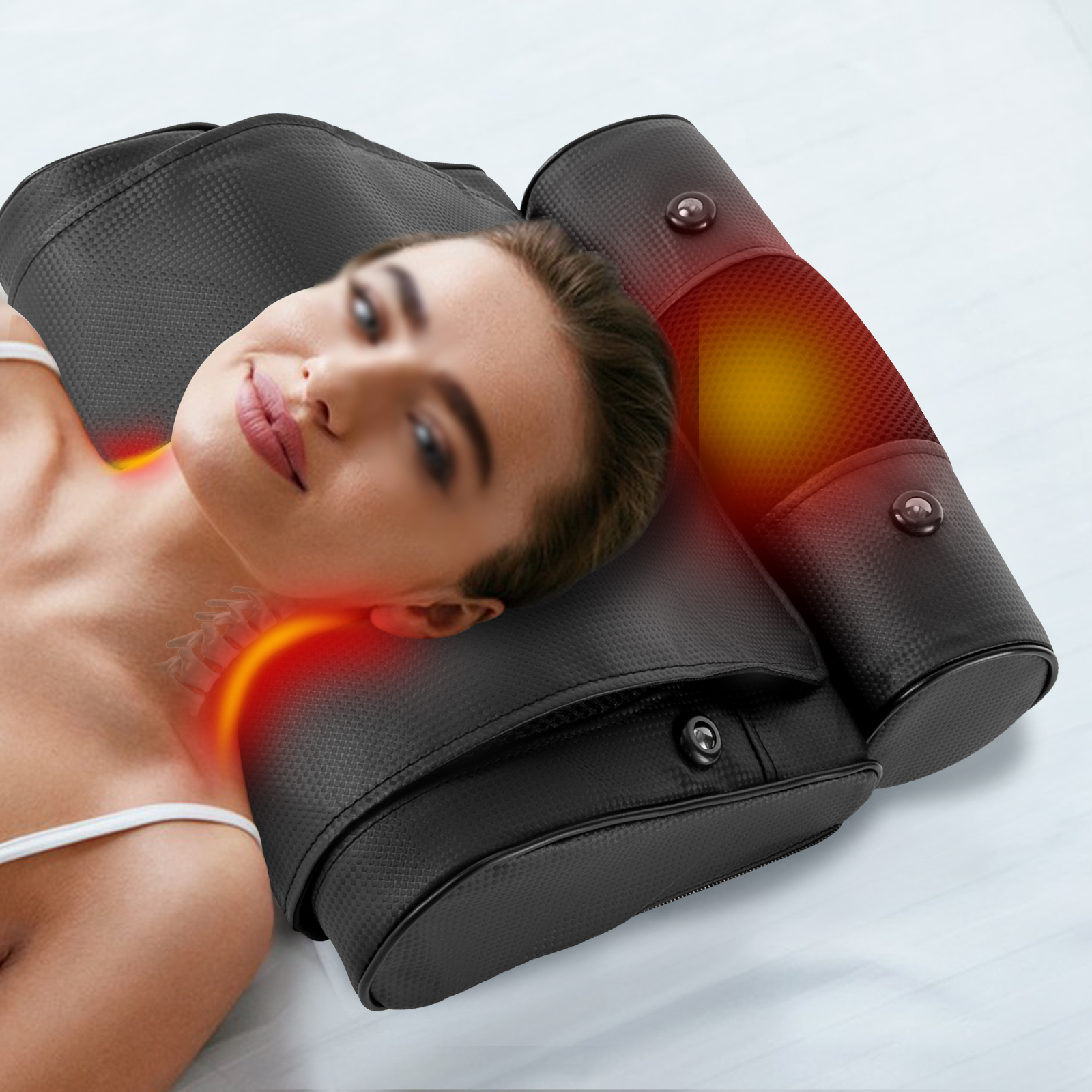Neck and back massager, Kneading massage cushion to relax the back and shoulders, Ergonomic design, Black Neck and back massager, Kneading massage cushion to relax the back and shoulders, Ergonomic design, Black