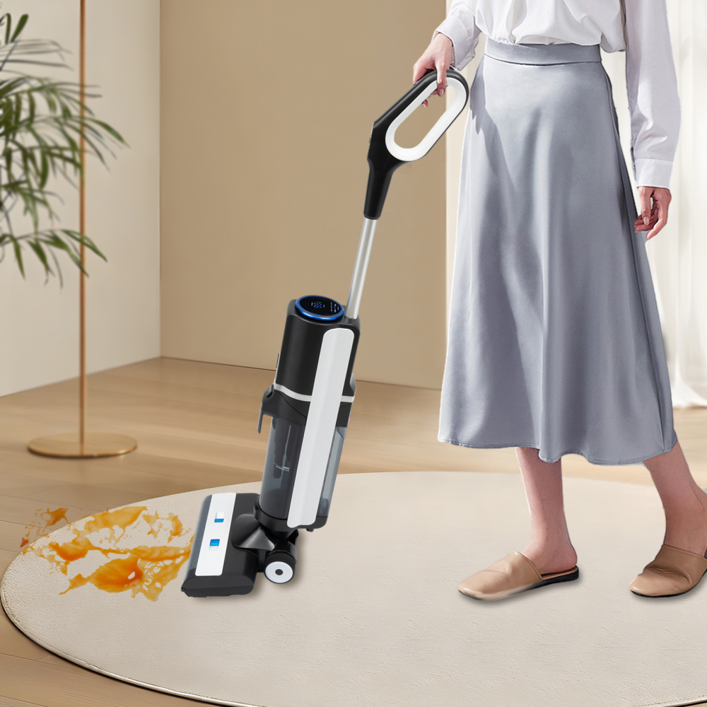 200 W Cordless Vacuum Cleaner Wet Dry Vacuum Cleaner with One-Step Cleaning Smart Screen and Voice Prompts 10.63*10.24*44.49inch Black