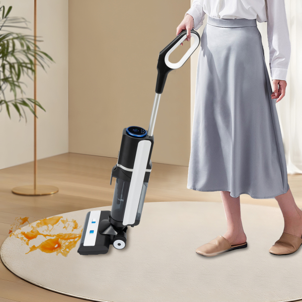200 W Cordless Vacuum Cleaner Wet Dry Vacuum Cleaner with One-Step Cleaning Smart Screen and Voice Prompts 10.63*10.24*44.49inch Black