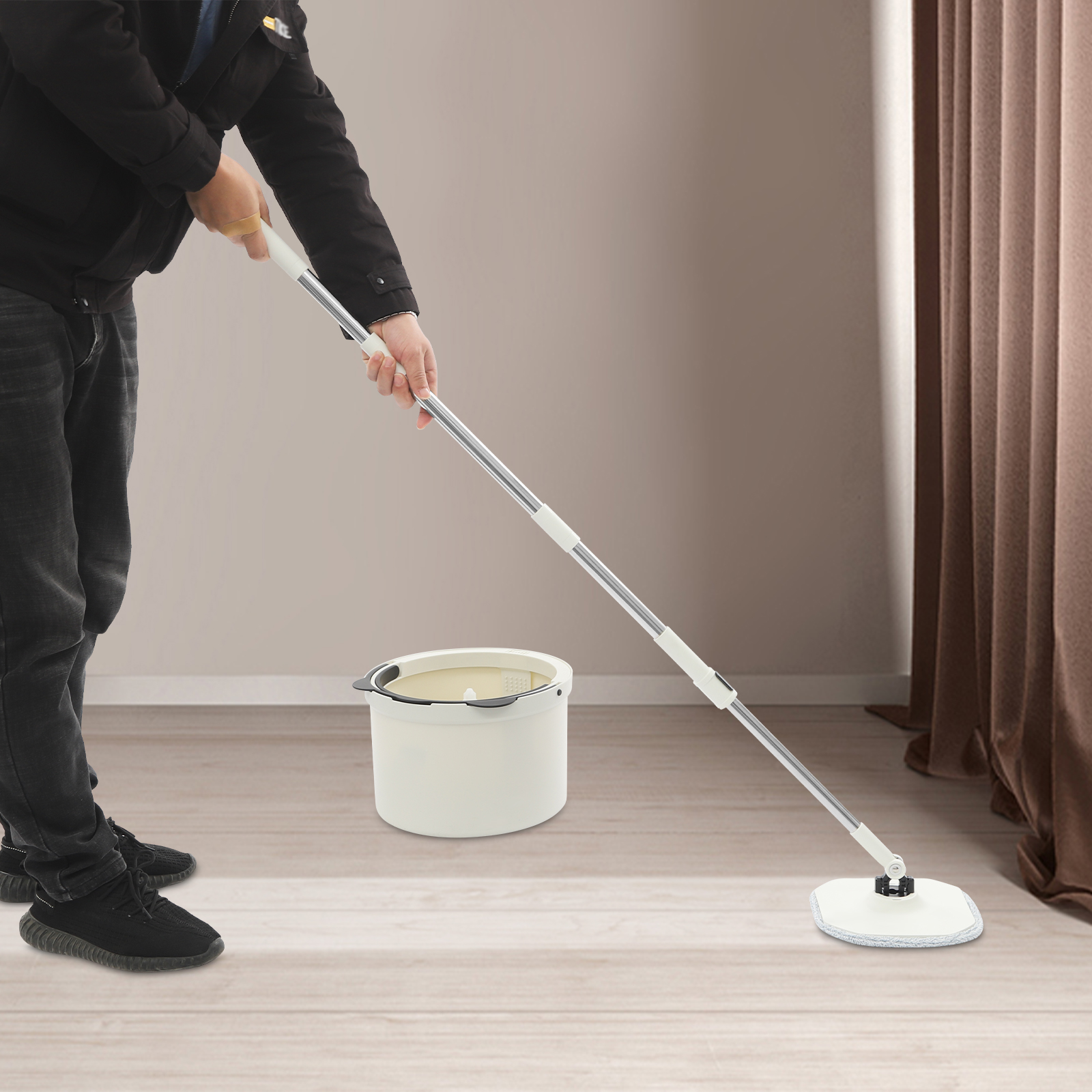 Spin Mop and Bucket, Spin Mop and Bucket Kit for Home, Spinning Mop Bucket Kit - White/Black Spin Mop and Bucket, Spin Mop and Bucket Kit for Home, Spinning Mop Bucket Kit - White/Black