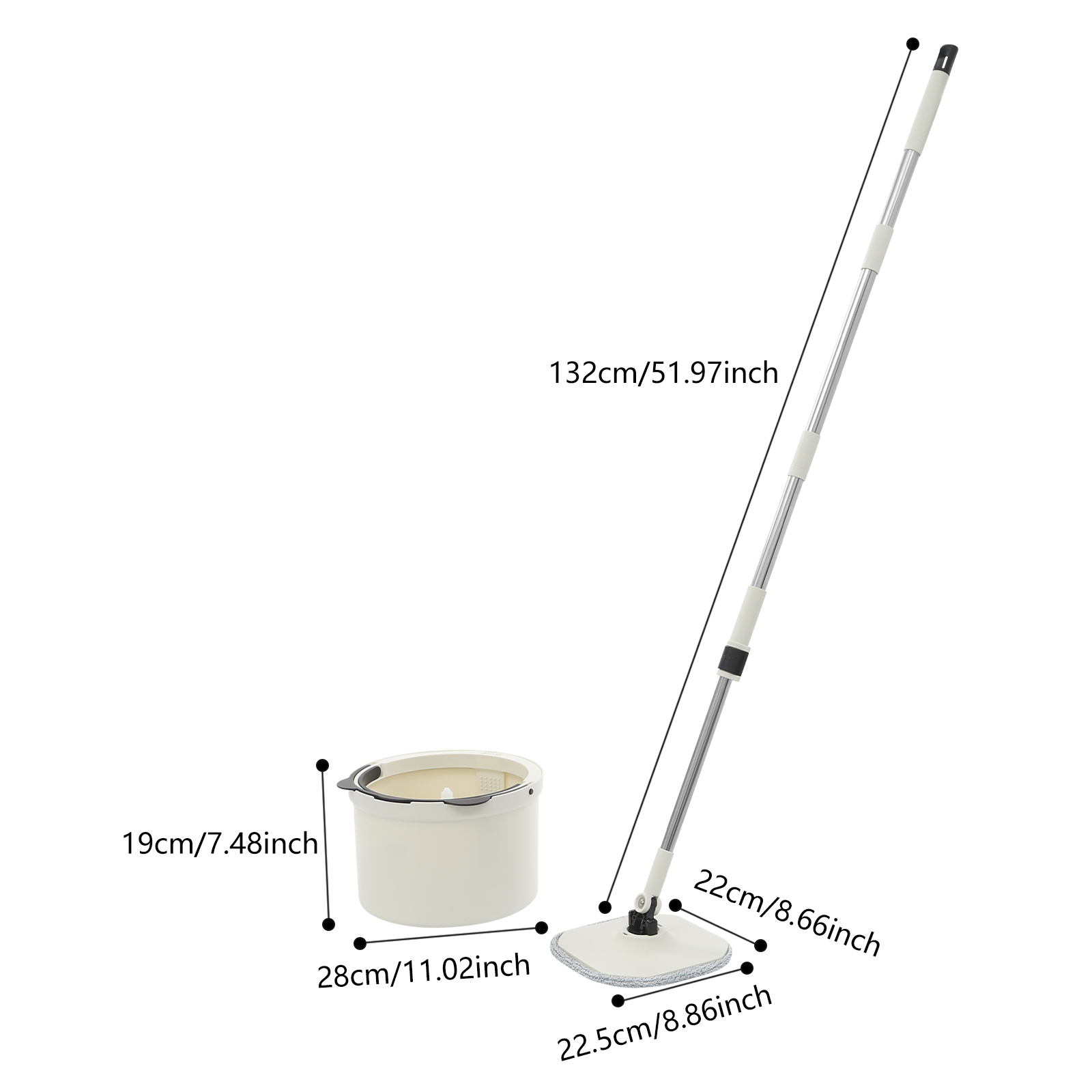 Spin Mop and Bucket, Spin Mop and Bucket Kit for Home, Spinning Mop Bucket Kit - White/Black Spin Mop and Bucket, Spin Mop and Bucket Kit for Home, Spinning Mop Bucket Kit - White/Black