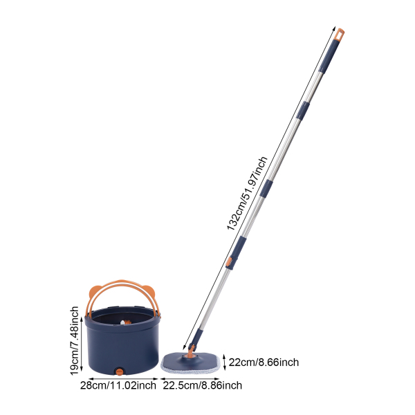 Spin Mop and Bucket, Spin Mop and Bucket Kit for Home, Spinning Mop Bucket Kit - Dark Blue
