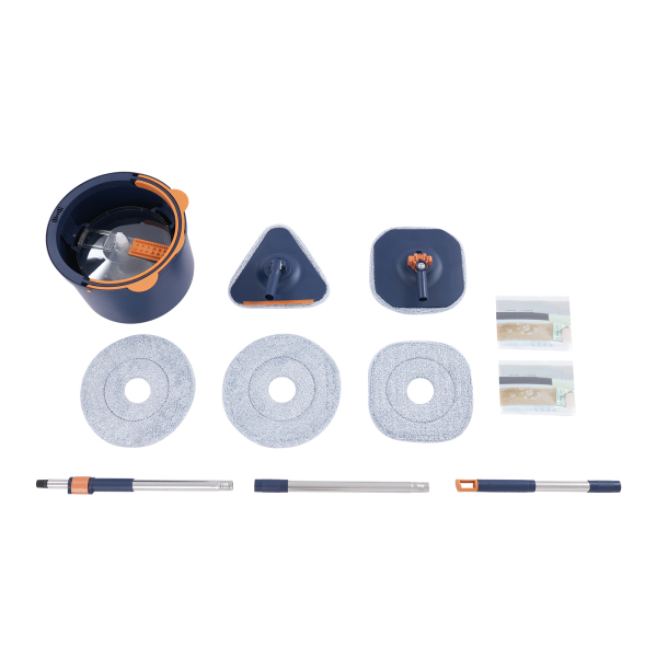 Spin Mop and Bucket, Spin Mop and Bucket Kit for Home, Spinning Mop Bucket Kit - Dark Blue