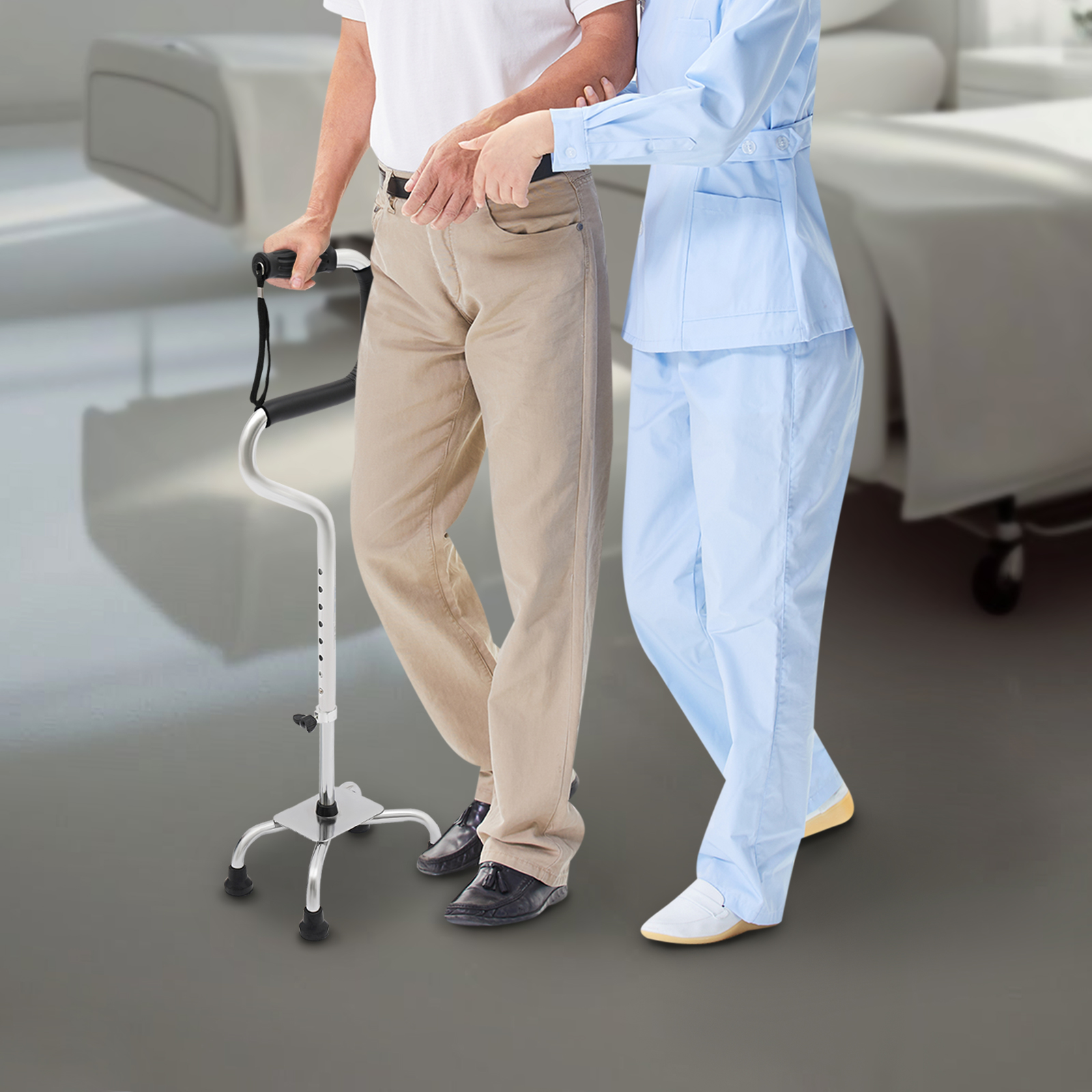 Walker, Walking Stick, Adjustable walking stick, for people with mobility problems, Adjustable height: 78-95.9cm, Silver