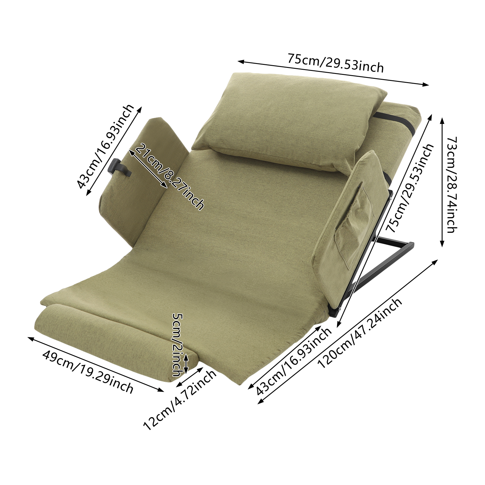 Electric Lifting Adjustable Bed Back Rest, Electric Lift Backrest Bed, Electric Auxiliary Backrest + Fixed armrest (Green)