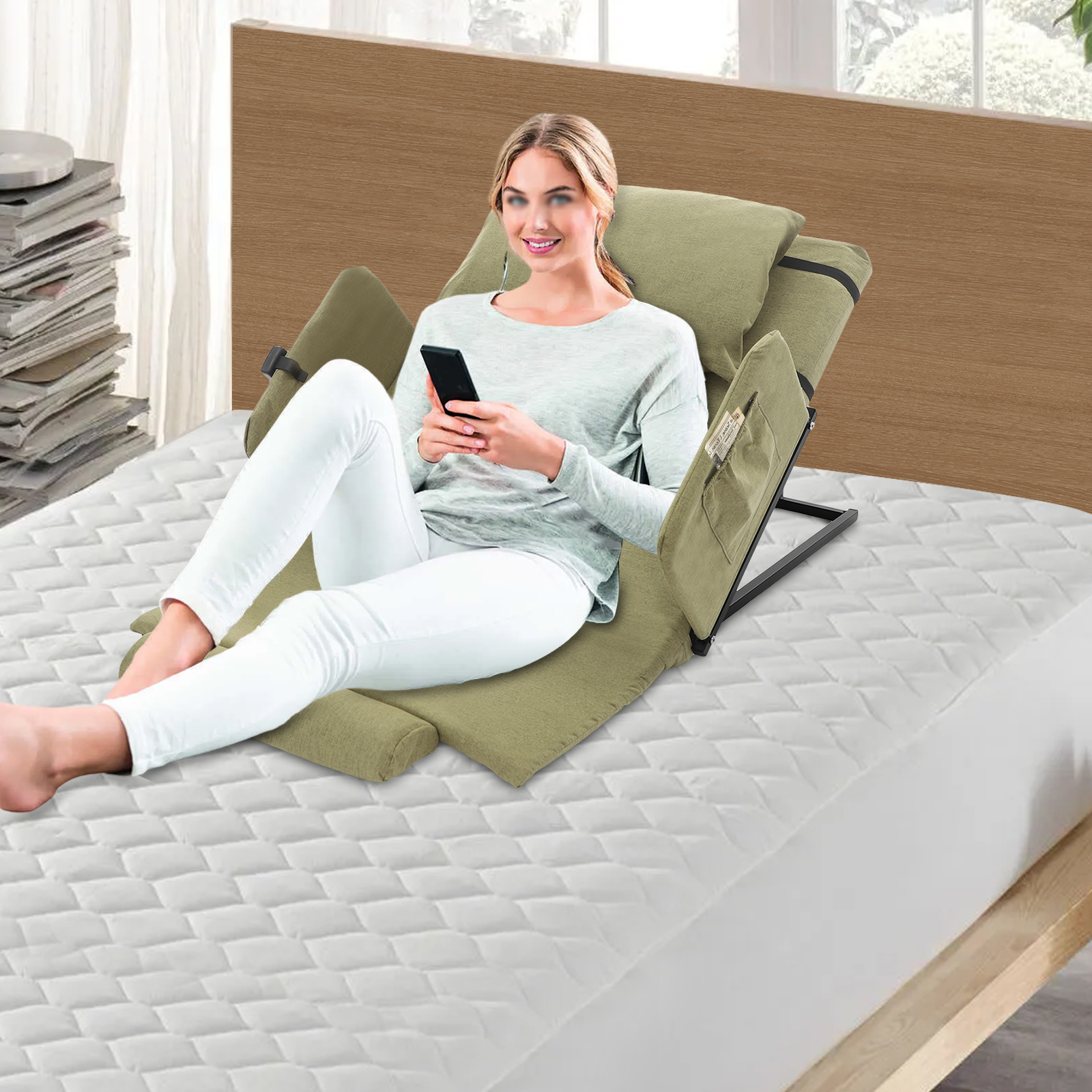 Electric Lifting Adjustable Bed Back Rest, Electric Lift Backrest Bed, Electric Auxiliary Backrest + Fixed armrest (Green) Electric Lifting Adjustable Bed Back Rest, Electric Lift Backrest Bed, Electric Auxiliary Backrest + Fixed armrest (Green)
