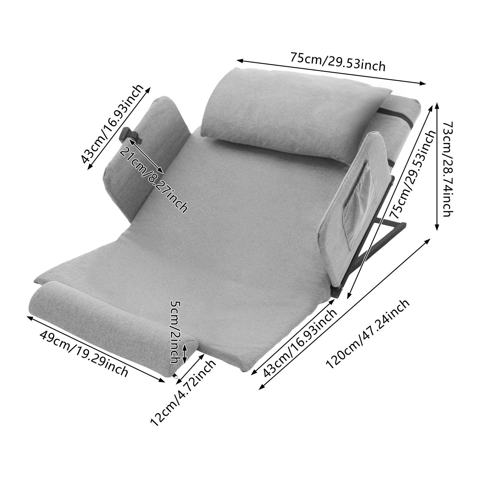 Electric Lifting Adjustable Bed Back Rest, Electric Lift Backrest Bed, Electric Auxiliary Backrest + Fixed armrest (Gray)