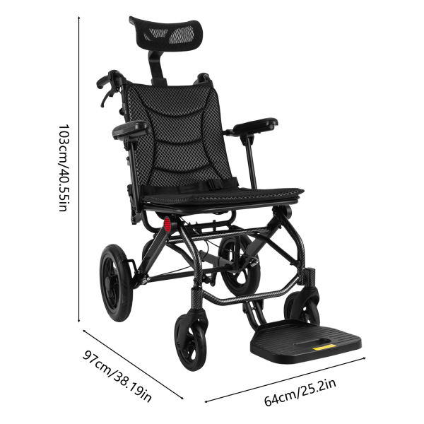 AC976LG(12)-46 Reclining Wheelchairs, Folding Transport Wheelchair for Seniors, Adult Reclining Wheelchair