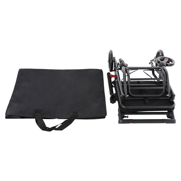 Black Foldable Transport Wheelchair, Portable Traveling Wheelchair, Folding Transport Wheelchair with Storage Bag