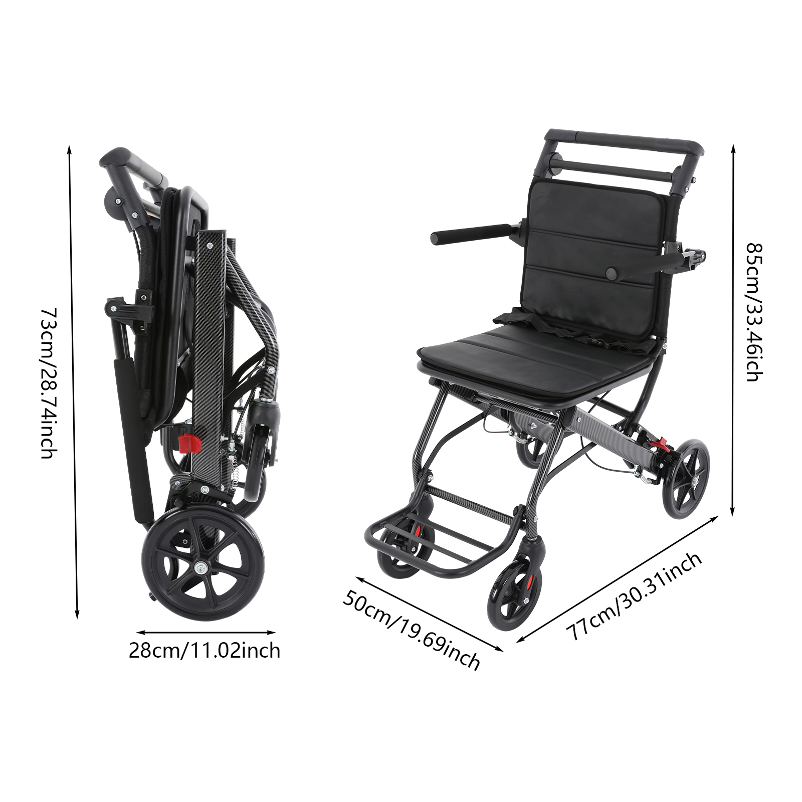 Black Foldable Transport Wheelchair, Portable Traveling Wheelchair, Folding Transport Wheelchair with Storage Bag Black Foldable Transport Wheelchair, Portable Traveling Wheelchair, Folding Transport Wheelchair with Storage Bag