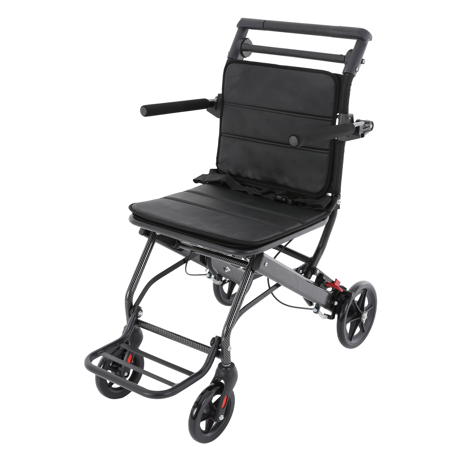 Black Foldable Transport Wheelchair, Portable Traveling Wheelchair, Folding Transport Wheelchair with Storage Bag