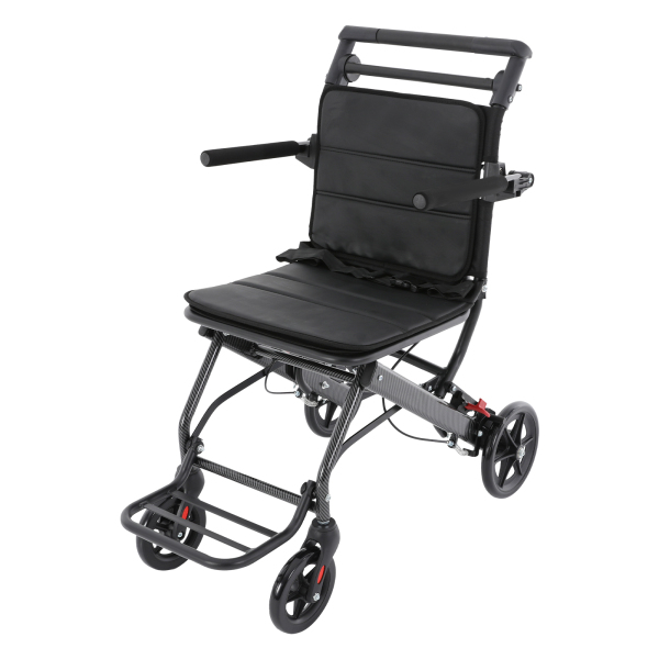 Black Foldable Transport Wheelchair, Portable Traveling Wheelchair, Folding Transport Wheelchair with Storage Bag