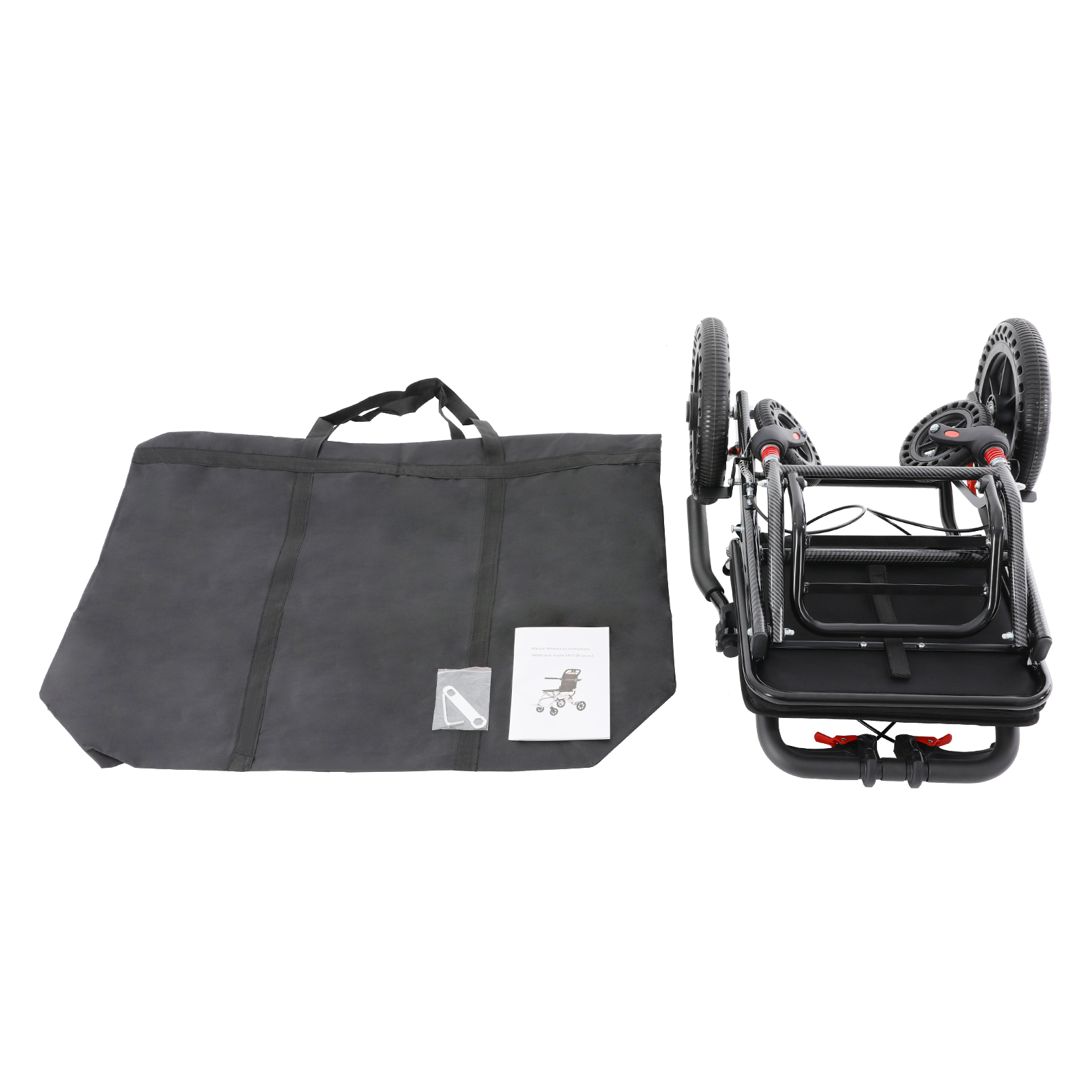100kg Honeycomb Tires Foldable Transport Wheelchair, Portable Traveling Wheelchair with Storage Bag