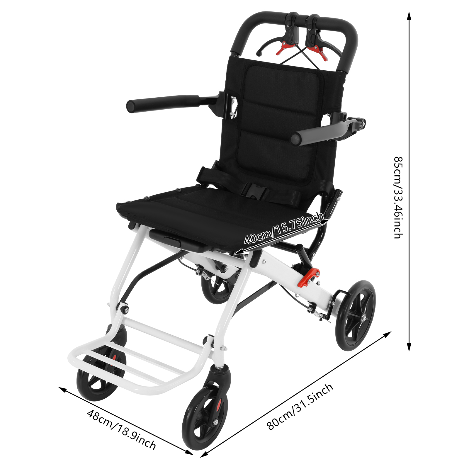 Lightweight Folding Transport Wheelchair, Folding Transport Wheelchair with Travel Bag, Portable Travel Wheelchair for Walking, Outings, Travel