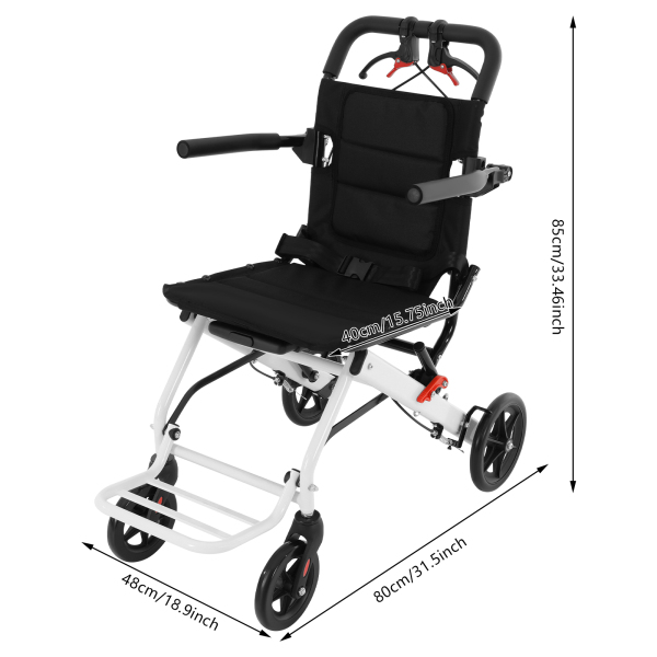 Lightweight Folding Transport Wheelchair, Folding Transport Wheelchair with Travel Bag, Portable Travel Wheelchair for Walking, Outings, Travel