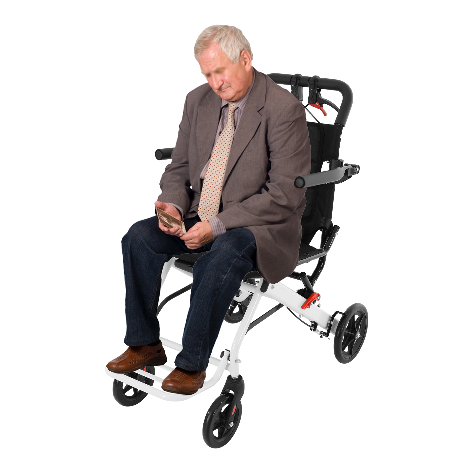 Lightweight Folding Transport Wheelchair, Folding Transport Wheelchair with Travel Bag, Portable Travel Wheelchair for Walking, Outings, Travel