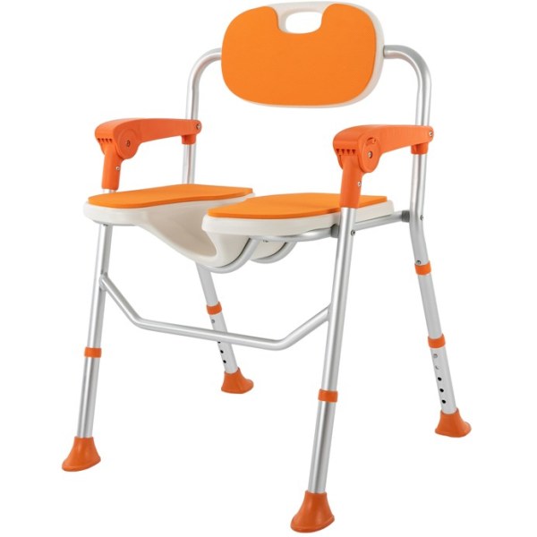 Shower Chair Height Adjustable with Backrest Armrests Bath Chair for the Elderly Pregnant Women Disabled People In Hospitals Nursing Homes Orange