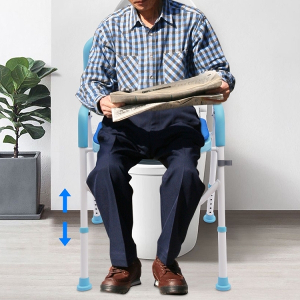 Folding Shower Toilet Chair Made Of Aluminum Alloy With EVA Bathroom Commode Function Suitable For The Elderly with Commode