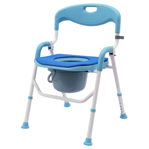 Folding Shower Toilet Chair Made Of Aluminum Alloy With EVA Bathroom Commode Function Suitable For The Elderly with Commode