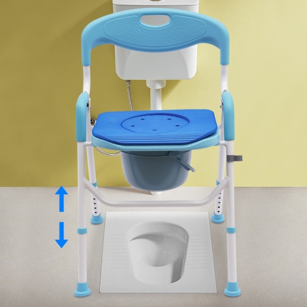 Folding Shower Toilet Chair Made Of Aluminum Alloy With EVA Bathroom Commode Function Suitable For The Elderly with Commode