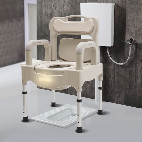 Bedside commode chair, portable commode chair, height adjustable commode toilet for home use