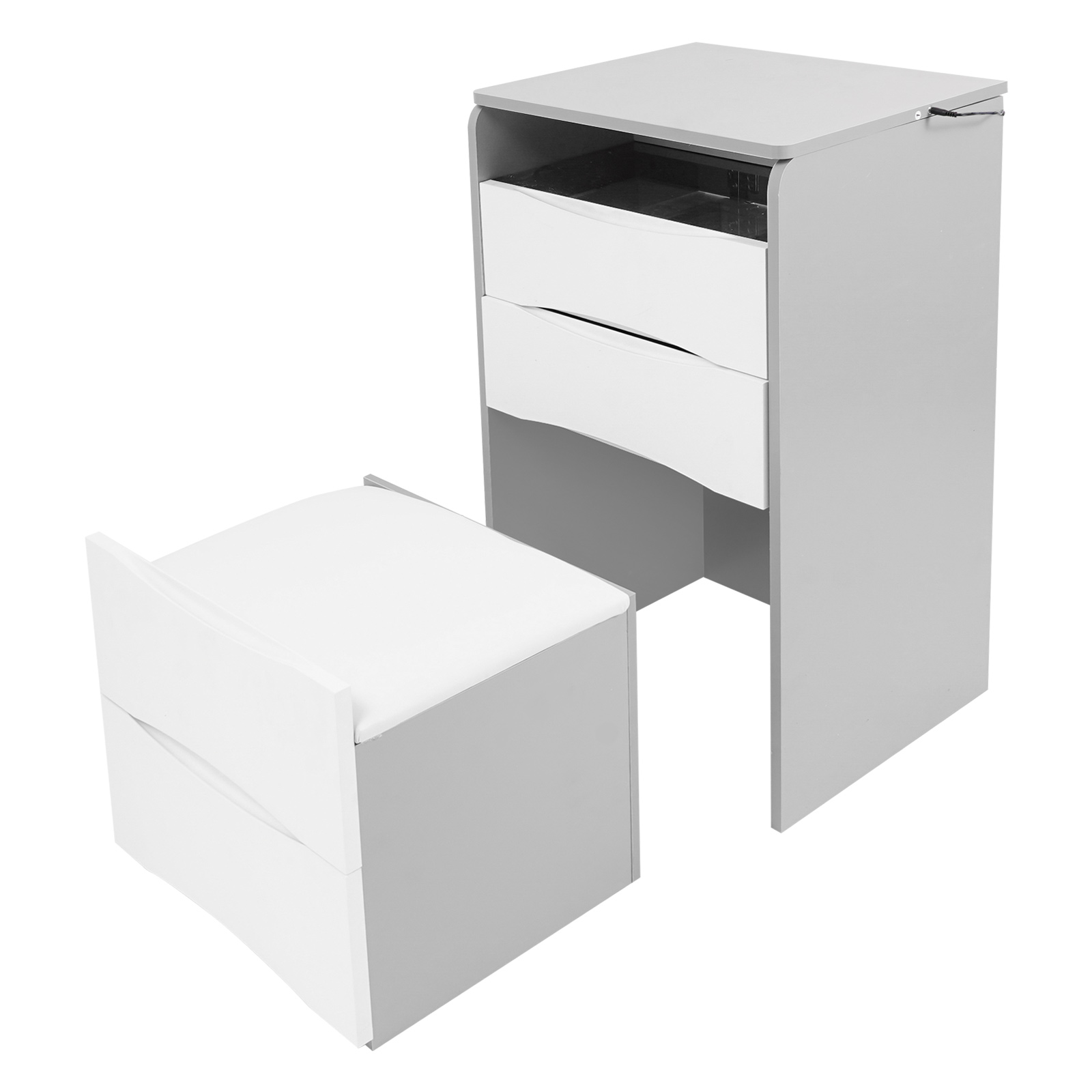 Flip-top dressing table 48cm with light makeup stool - gray