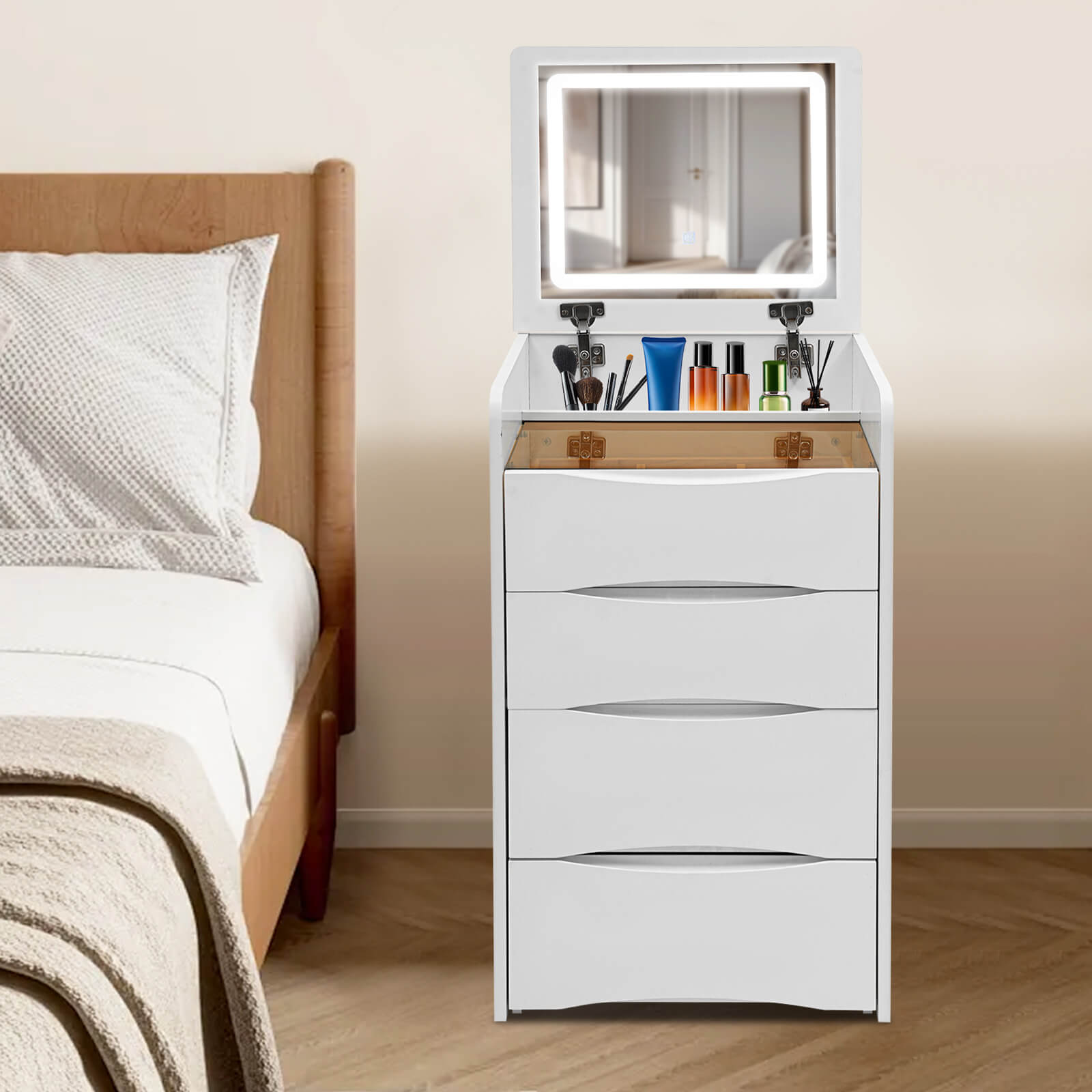 Vanity Desk with Flip Top Lighted Mirror, Vanity Desk with Makeup Stool, Makeup Vanity Table Vanity Desk with Flip Top Lighted Mirror, Vanity Desk with Makeup Stool, Makeup Vanity Table