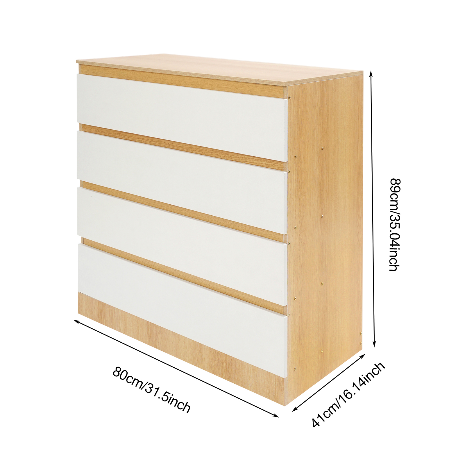 Four-layer four-drawer chest of drawers-pastoral oak+white 80cm Four-layer four-drawer chest of drawers-pastoral oak+white 80cm