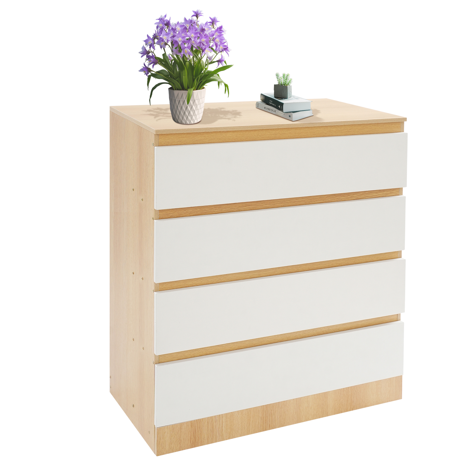 Four-layer four-drawer chest of drawers-pastoral oak+white 80cm Four-layer four-drawer chest of drawers-pastoral oak+white 80cm