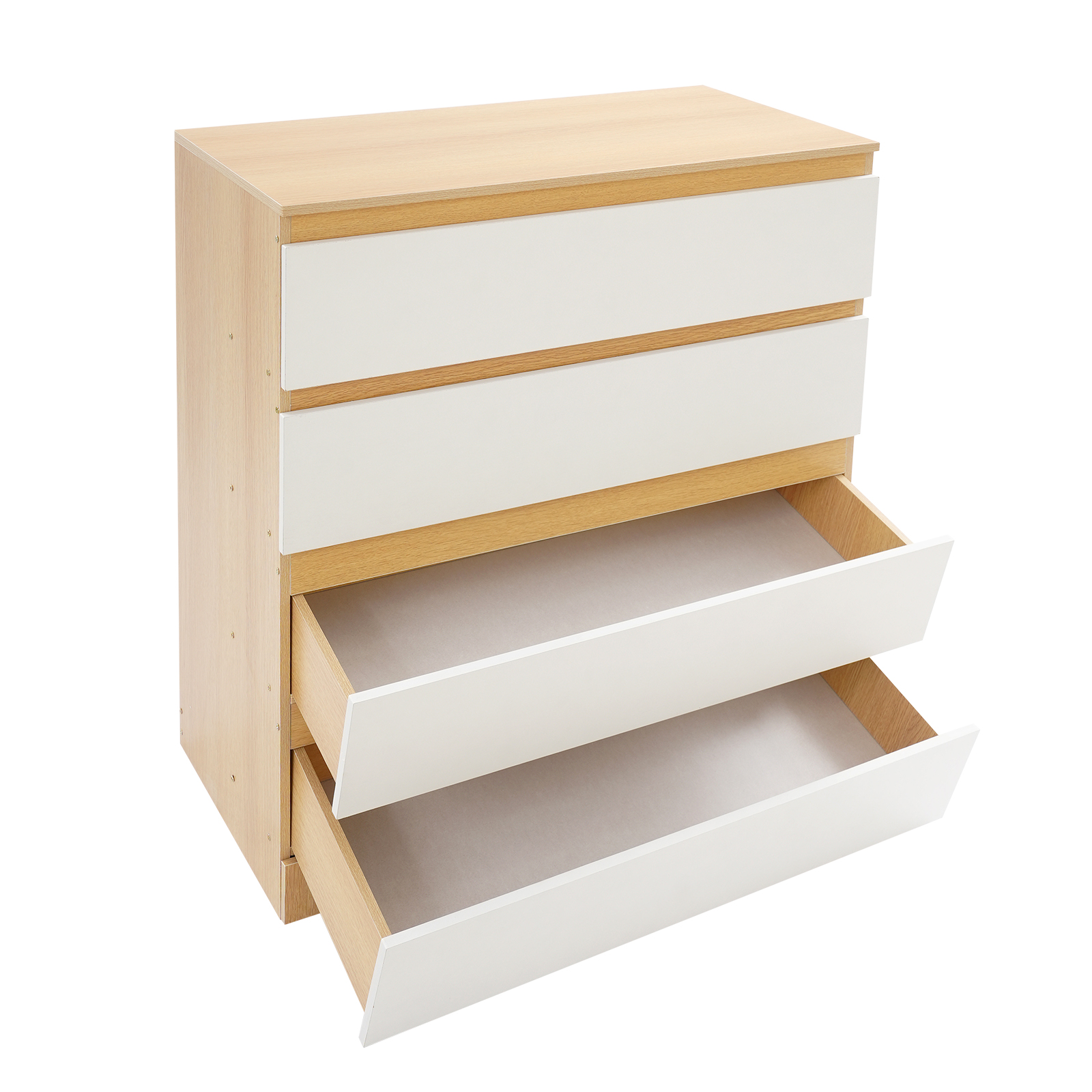Four-layer four-drawer chest of drawers-pastoral oak+white 80cm Four-layer four-drawer chest of drawers-pastoral oak+white 80cm