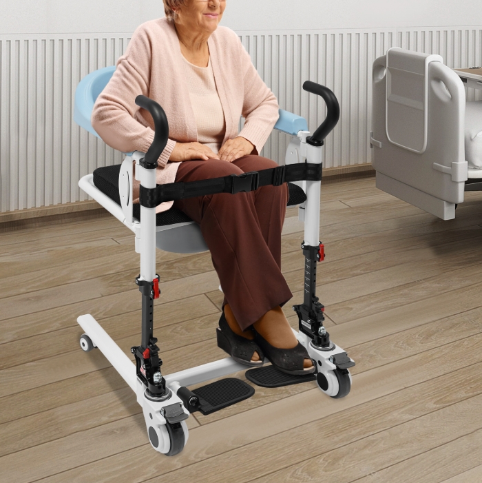 Nursing Lift Foldable Shifter, Patient Lift Wheelchair with 180° Split Seat and Wheels