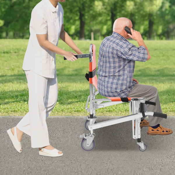 EMS Foldable Emergency Stair Chair, Stair Climbing Wheelchair, Folding Transportation Stair Chair - Orange
