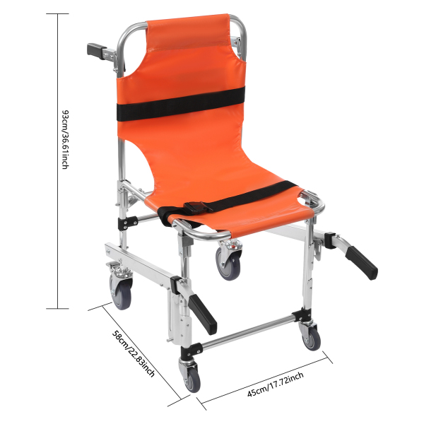 EMS Foldable Emergency Stair Chair, Stair Climbing Wheelchair, Folding Transportation Stair Chair - Orange