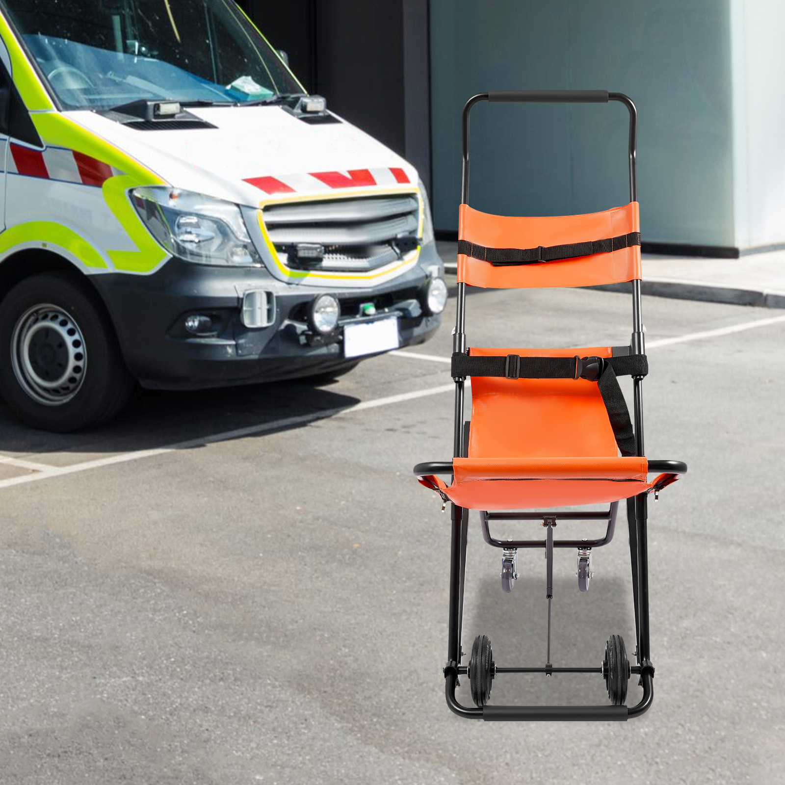 Manual Stair Chair, Foldable Emergency Stair Chair with Wheels, Portable Transport Stair Chair - Orange Manual Stair Chair, Foldable Emergency Stair Chair with Wheels, Portable Transport Stair Chair - Orange