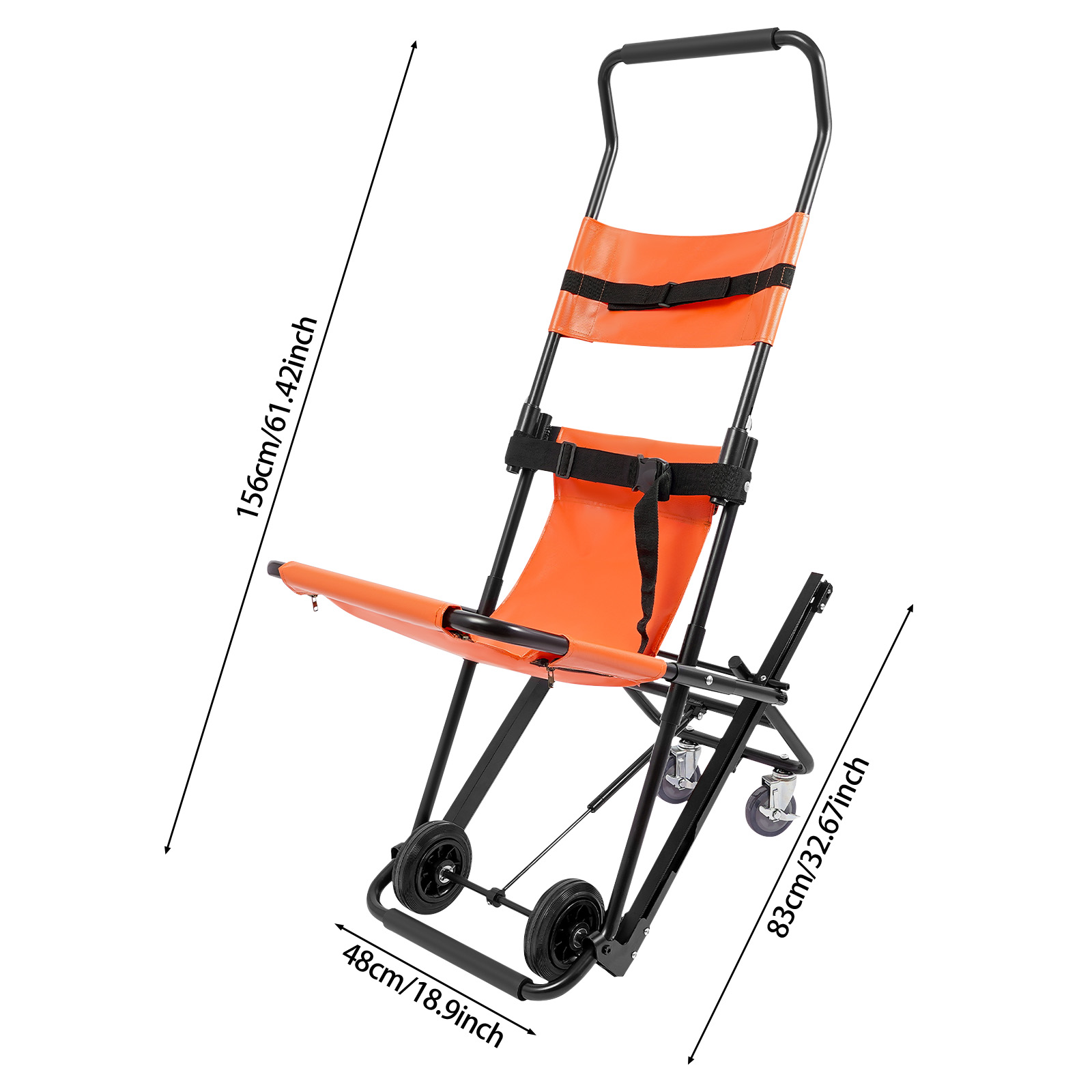 Manual Stair Chair, Foldable Emergency Stair Chair with Wheels, Portable Transport Stair Chair - Orange
