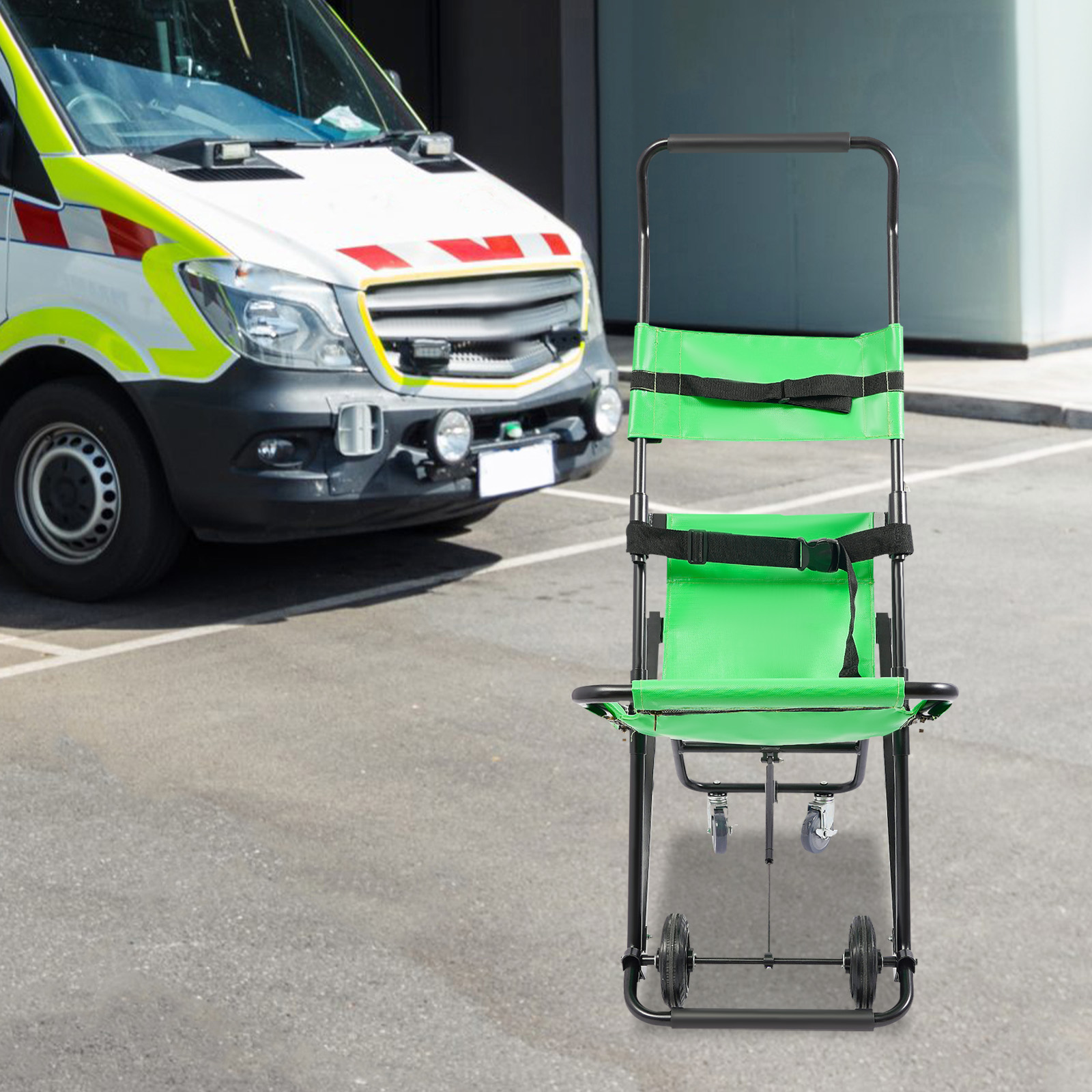 Manual Stair Chair, Foldable Emergency Stair Chair with Wheels, Portable Transport Stair Chair - Green Manual Stair Chair, Foldable Emergency Stair Chair with Wheels, Portable Transport Stair Chair - Green