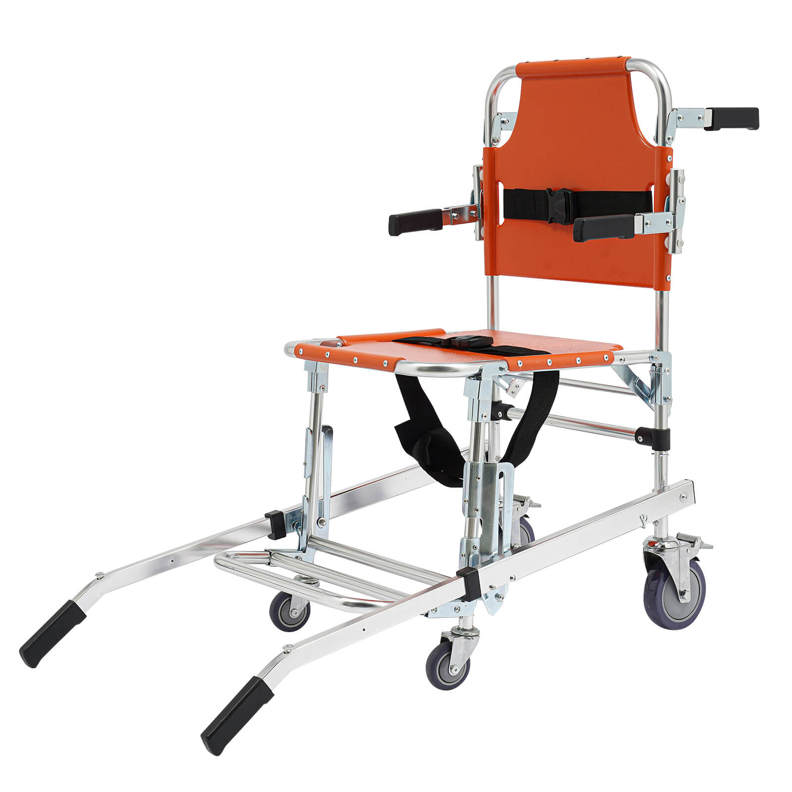 Orange 4-Wheel Stair Chair with Footrest, Folding Evacuation Chair - 350 lbs Capacity, Aluminum Alloy Orange 4-Wheel Stair Chair with Footrest, Folding Evacuation Chair - 350 lbs Capacity, Aluminum Alloy